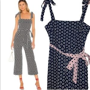 NWOT Lovers + Friends WILLA JUMPSUIT in Navy white pink belt size small
